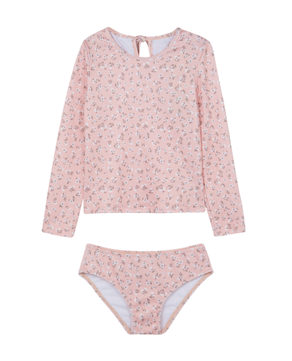 Front View Of Ditsy Dream Textured Long Sleeve Rash Guard Set | orange
