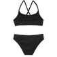 Back View Of Beach Day Textured Criss Cross Strap Swim Set | beach-black