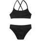 Front View Of Beach Day Textured Criss Cross Strap Swim Set | beach-black
