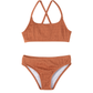 Front View Of Beach Day Textured Criss Cross Strap Swim Set | terracotta