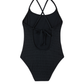 Back View Of Beach Day Textured Criss Cross Tie Back One Piece | beach-black