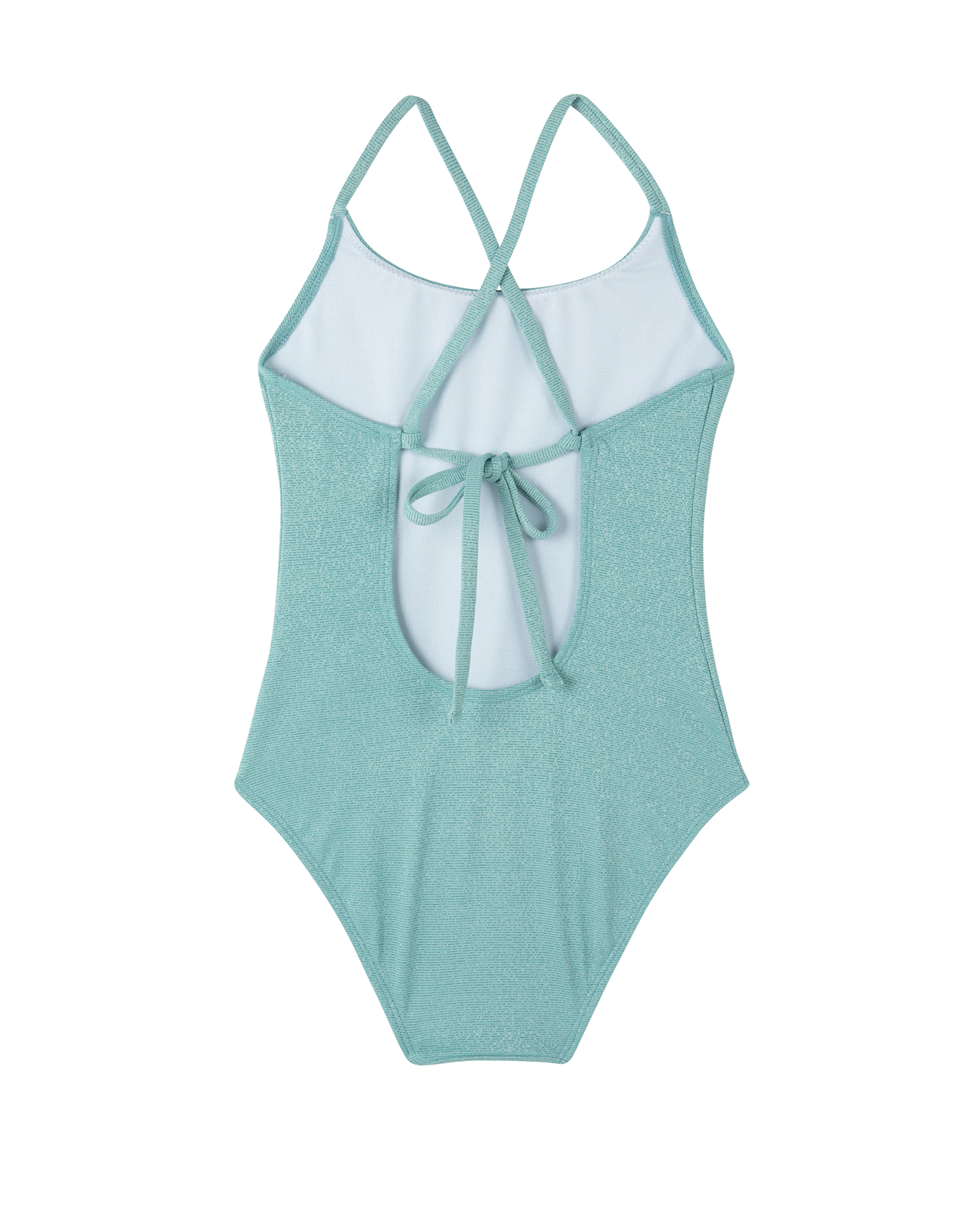 Back View Of Sparkles Criss Cross Tie Back One Piece | turquoise