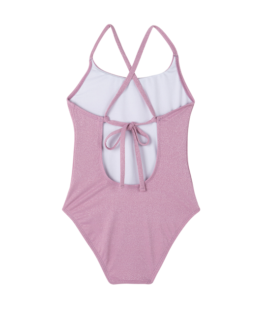 Back View Of Sparkles Criss Cross Tie Back One Piece | dusty-purple