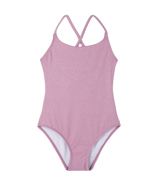 Front View Of Sparkles Criss Cross Tie Back One Piece | dusty-purple
