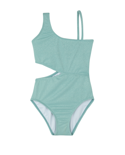 Front View Of Sparkles Side Cutout One Piece | turquoise
