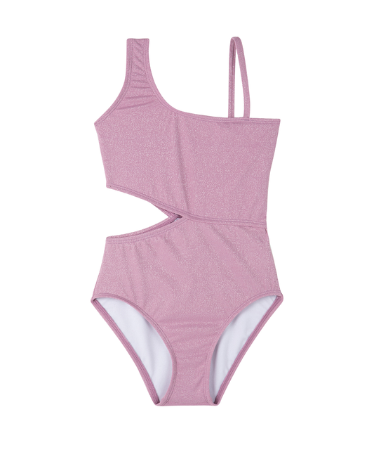 Front View Of Sparkles Side Cutout One Piece | dusty-purple
