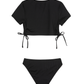 Back View Of Summer Rib Short Sleeve Side Tie Swim Set | summer-black