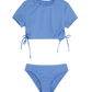 Front View Of Summer Rib Short Sleeve Side Tie Swim Set | blue
