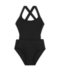 Summer Rib Textured Cut Out Cross Strap One Piece