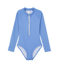 Summer Rib Textured Long Sleeve Zip Front One Piece