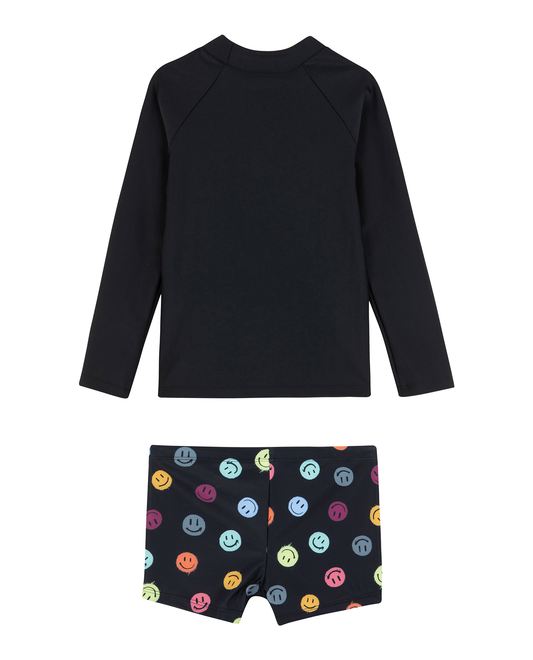 Back View Of Little Gents Long Sleeve Swim Short Set | little-gents-black
