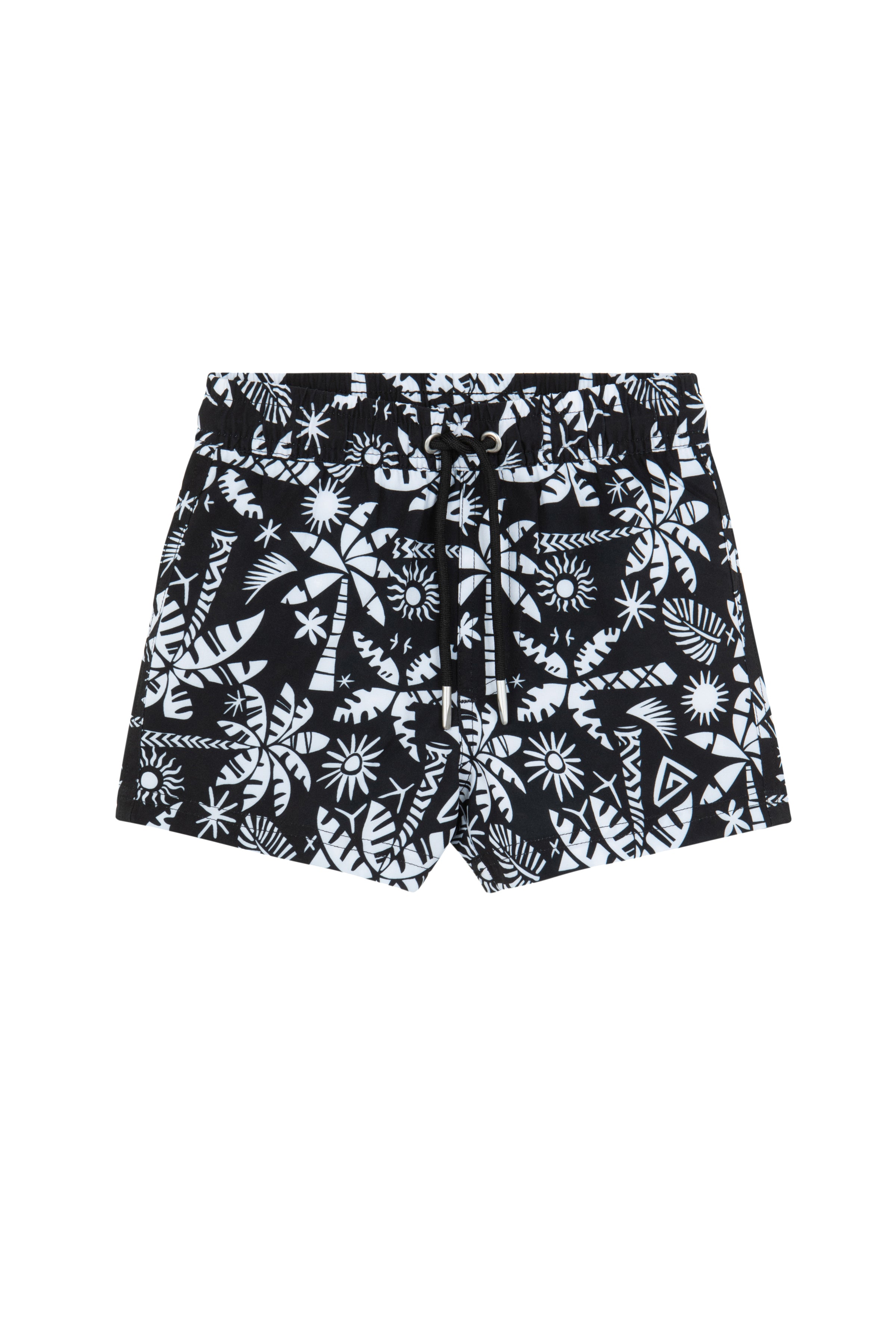 Boys 2 Match Drawstring Swim Shorts-Blk/wh