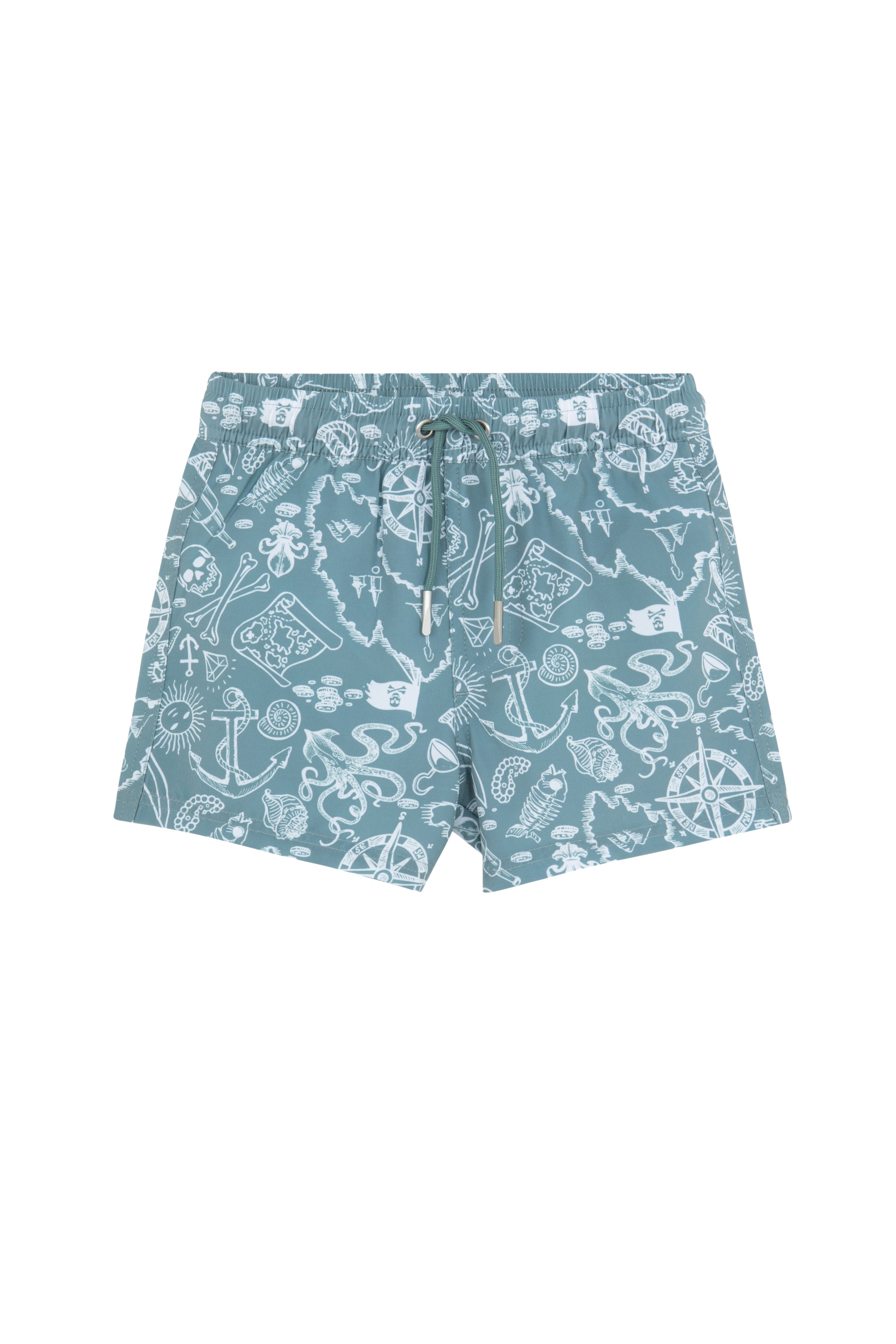 Boys 2 Match Drawstring Swim Shorts-Multi/grn