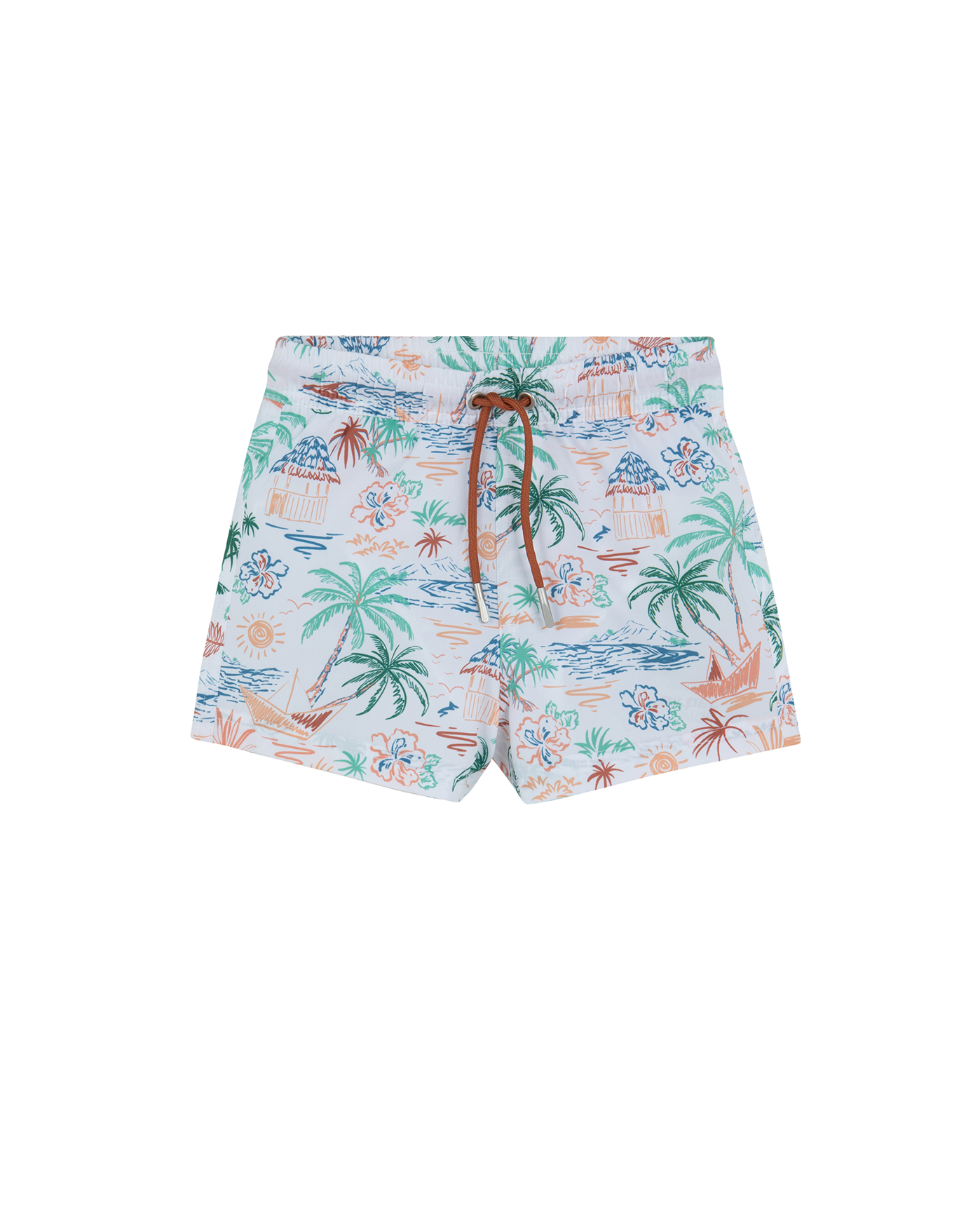 Front View Of Boys 2 Match Drawstring Swim Shorts | white-multi
