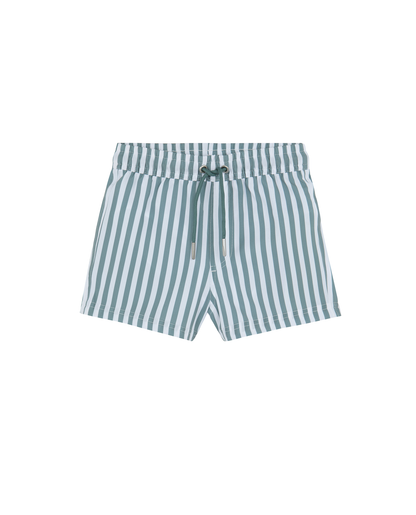 Front View Of Boys 2 Match Drawstring Swim Shorts | white-green
