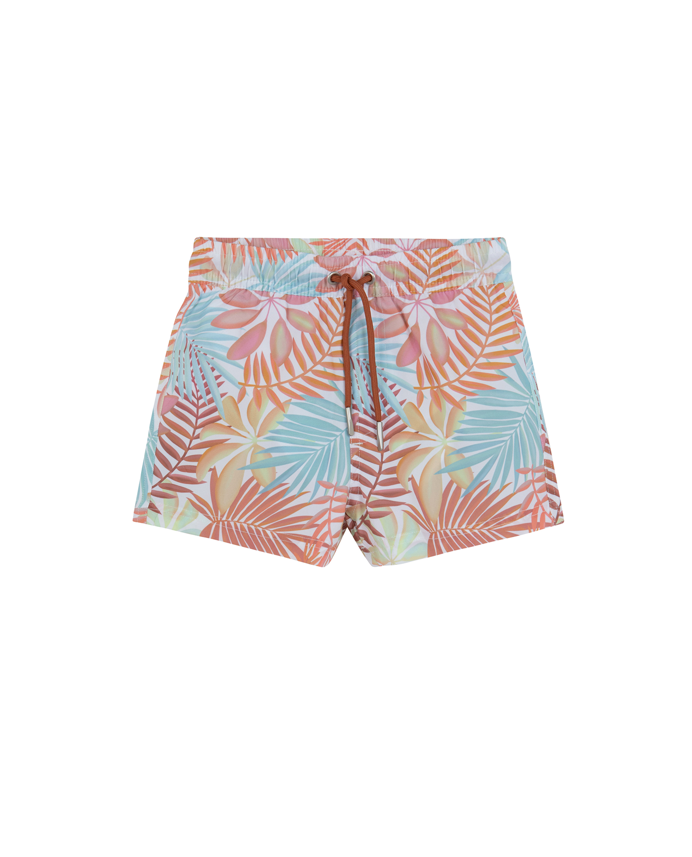 Front View Of Boys 2 Match Drawstring Swim Shorts | white-yellow
