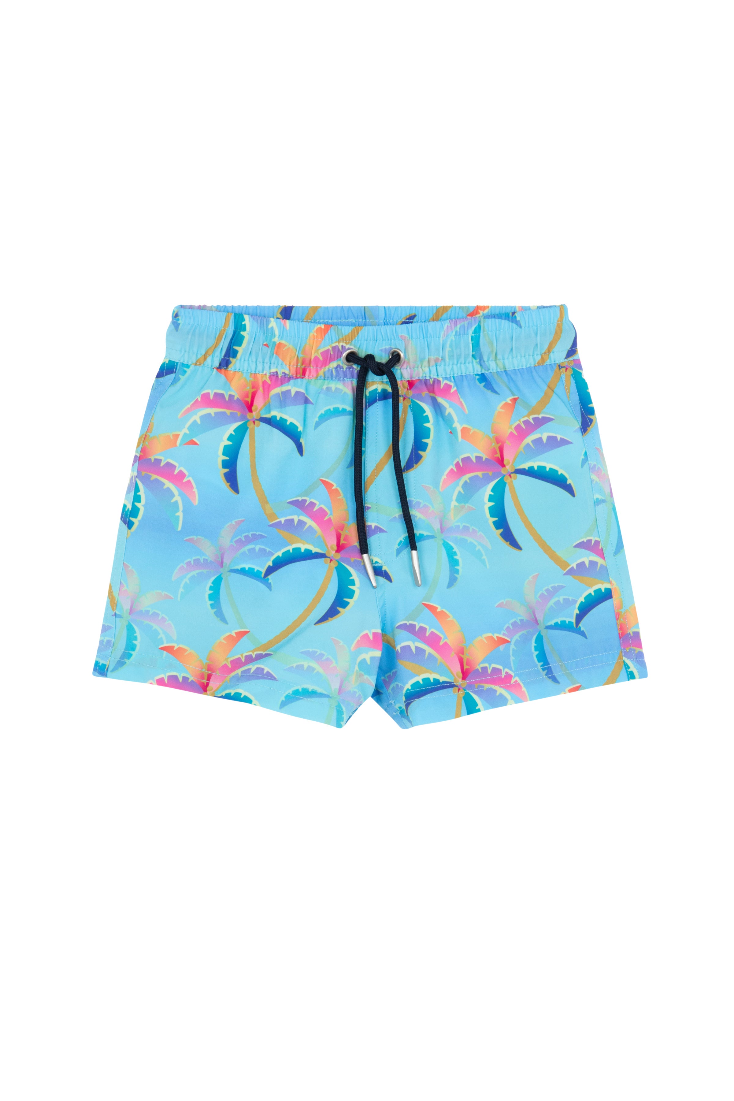 Boys 2 Match Drawstring Swim Shorts-Navy/red