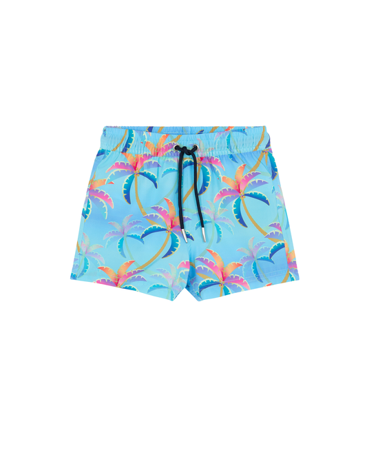 Front View Of Boys 2 Match Drawstring Swim Shorts | navy-red
