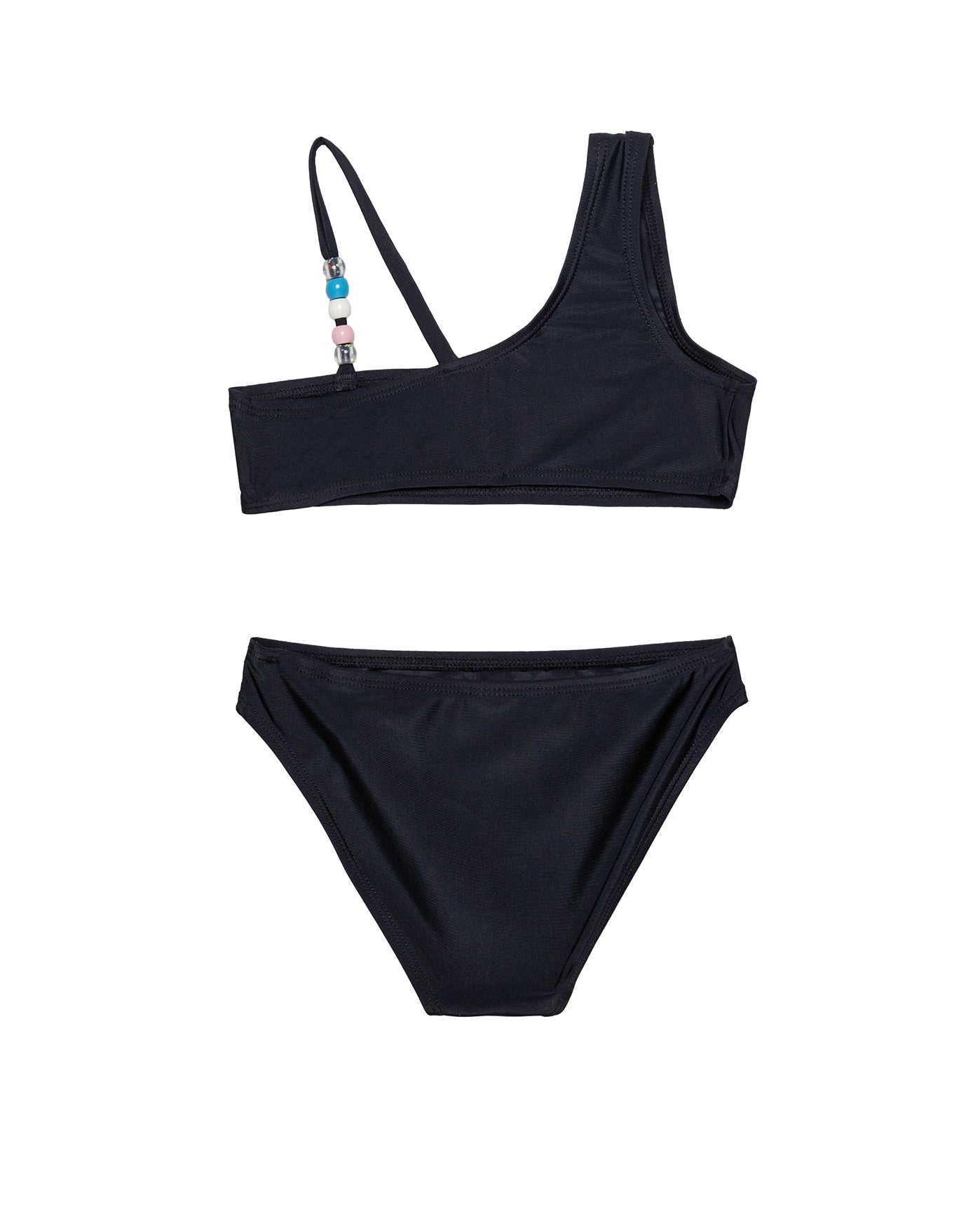 Sun Beading Asymmetrical Beaded Swim Set-Black