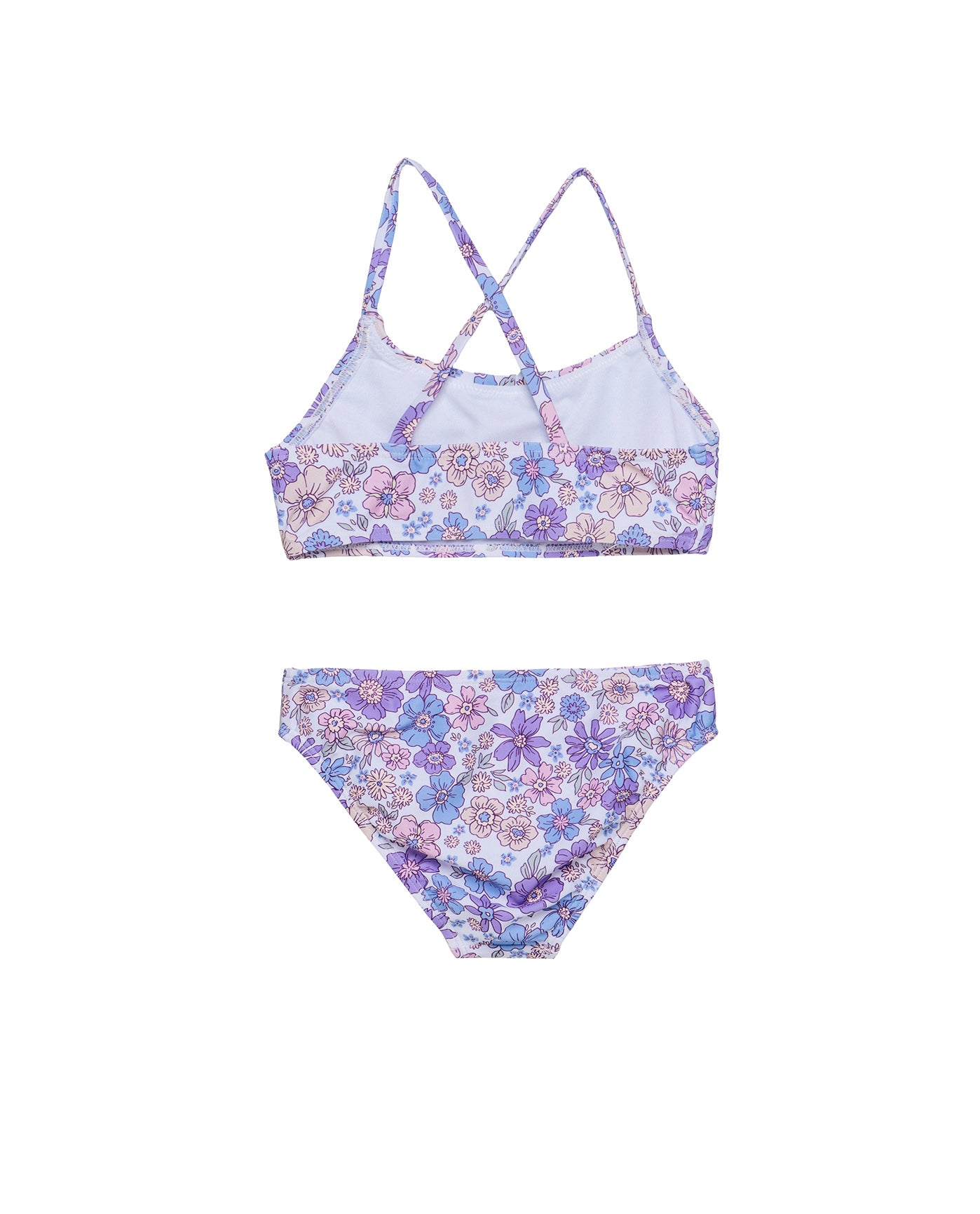 Vintage Flower Criss Cross Strap Swim Set-Multi/viol