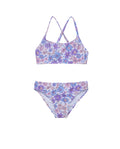 Vintage Flower Criss Cross Strap Swim Set-Multi/viol