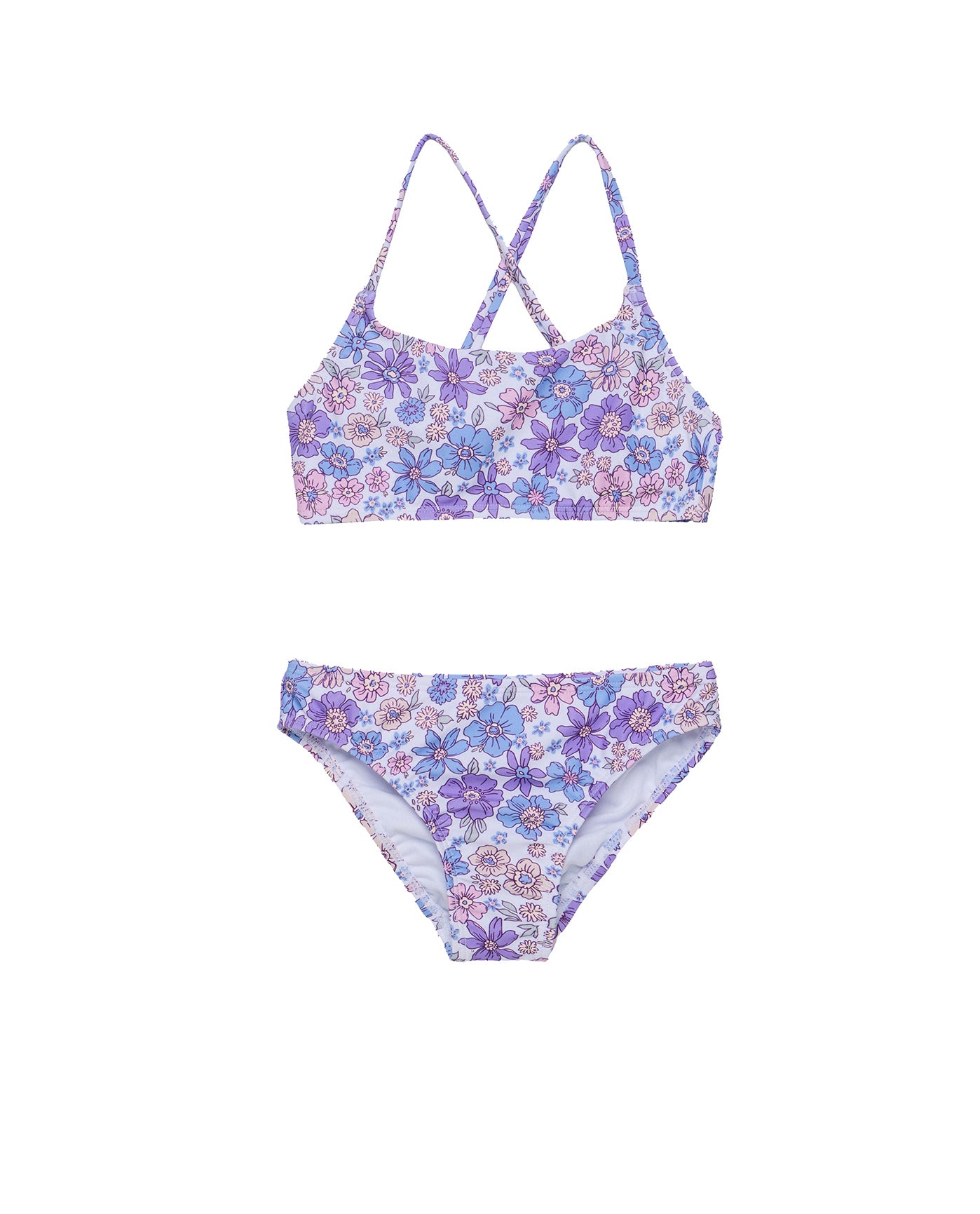 Vintage Flower Criss Cross Strap Swim Set-Multi/viol