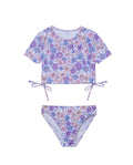 Vintage Flower Short Sleeve Side Tie Swim Set-Multi/viol