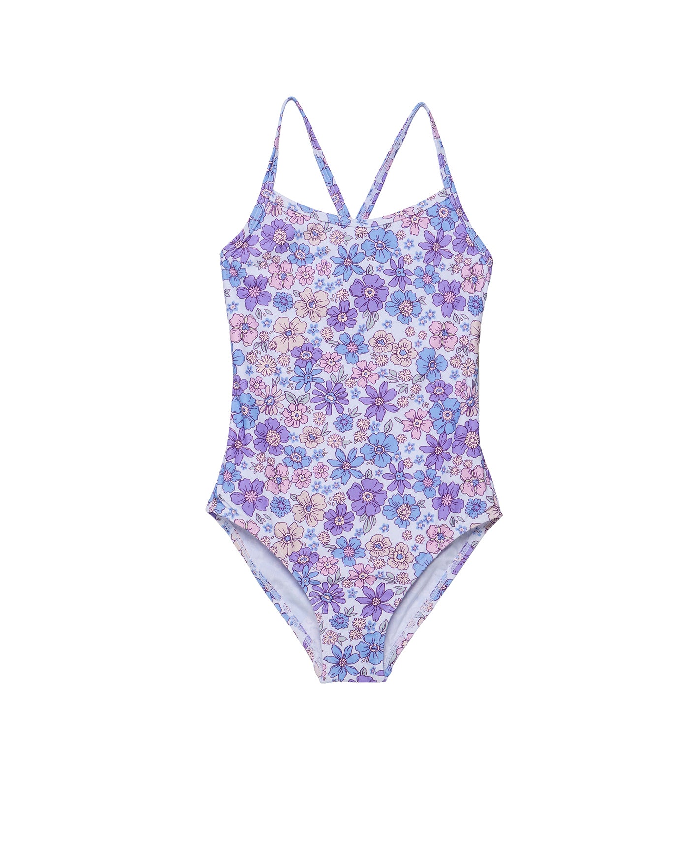 Vintage Flower Criss Cross Back One Piece-Multi/viol