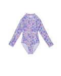 Vintage Flower Long Sleeve Zip Front One Piece-Multi/viol