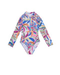 Tropic Fun Long Sleeve Zip Front One Piece-Multi