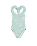 California Dreams Textured Square Neck Ruffle One Piece-Green