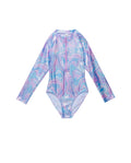 Marble Sparkle Long Sleeve Zip Front One Piece-Multi/pink