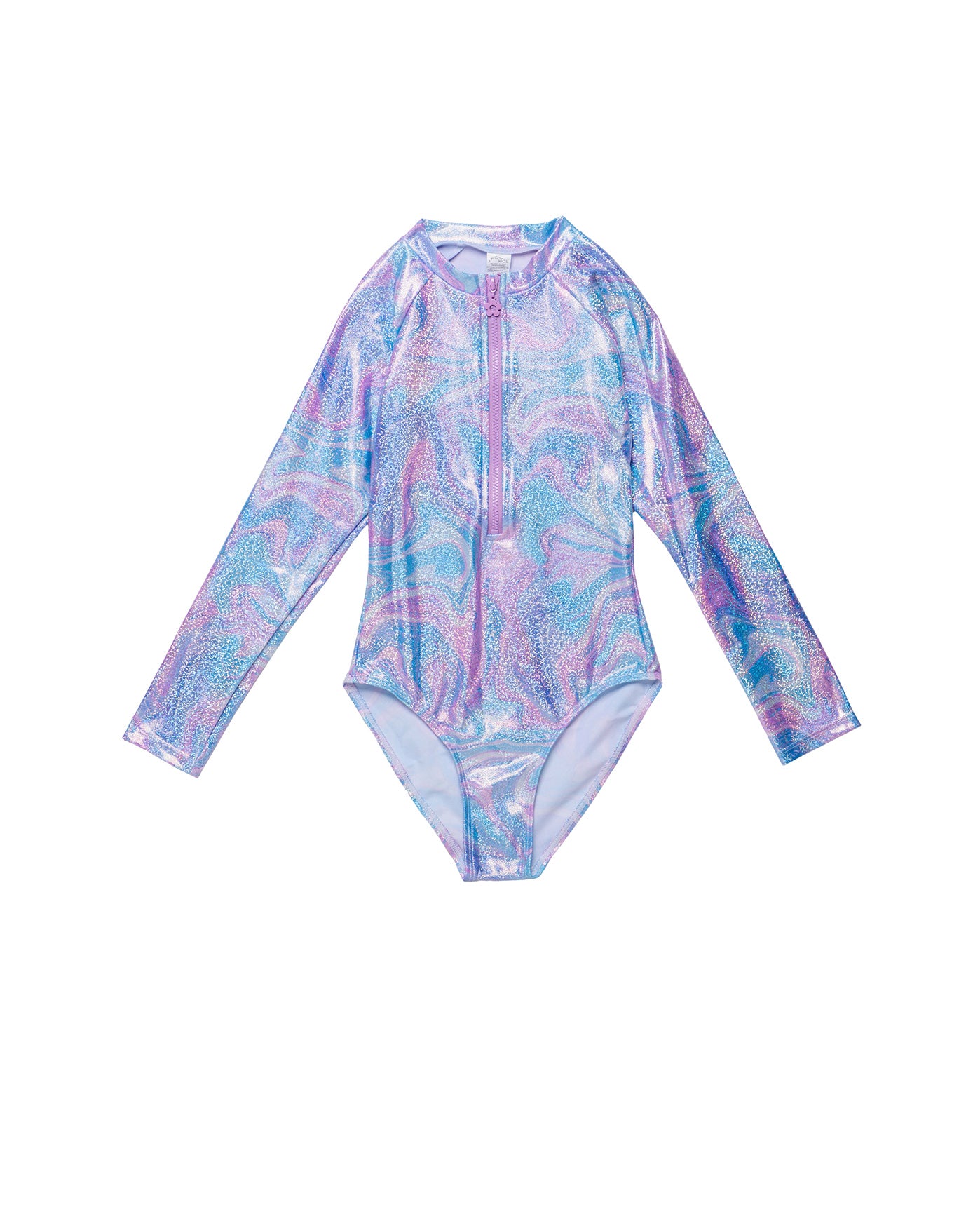 Marble Sparkle Long Sleeve Zip Front One Piece-Multi/pink