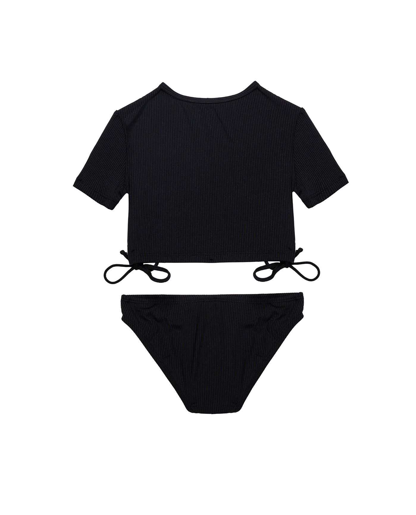 Freya Rib Short Sleeve Side Tie Swim Set-Black