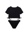Freya Rib Short Sleeve Side Tie Swim Set-Black