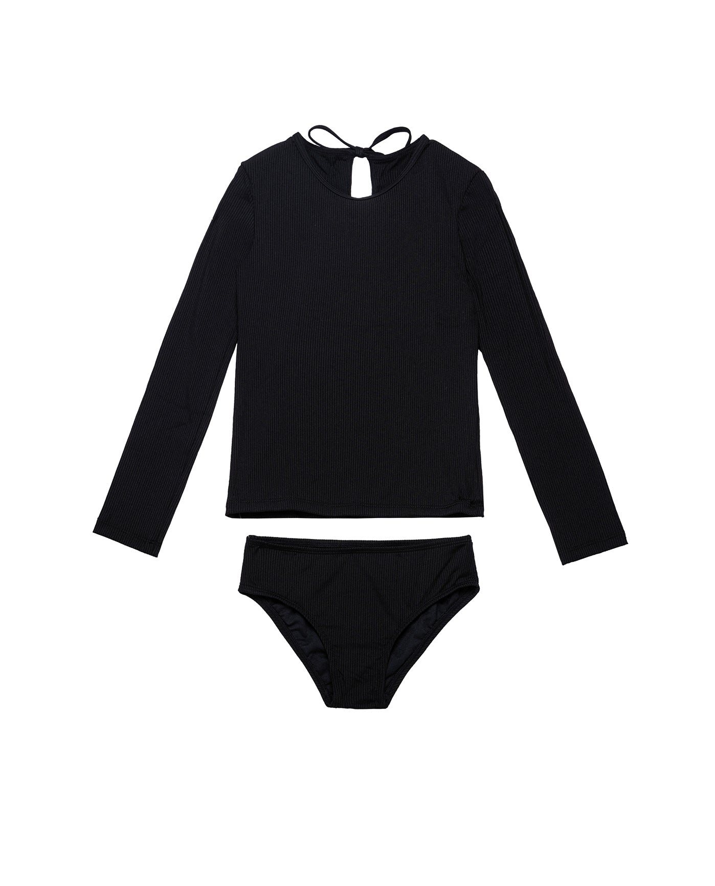 Freya Rib Long Sleeve Rash Guard Set-Black