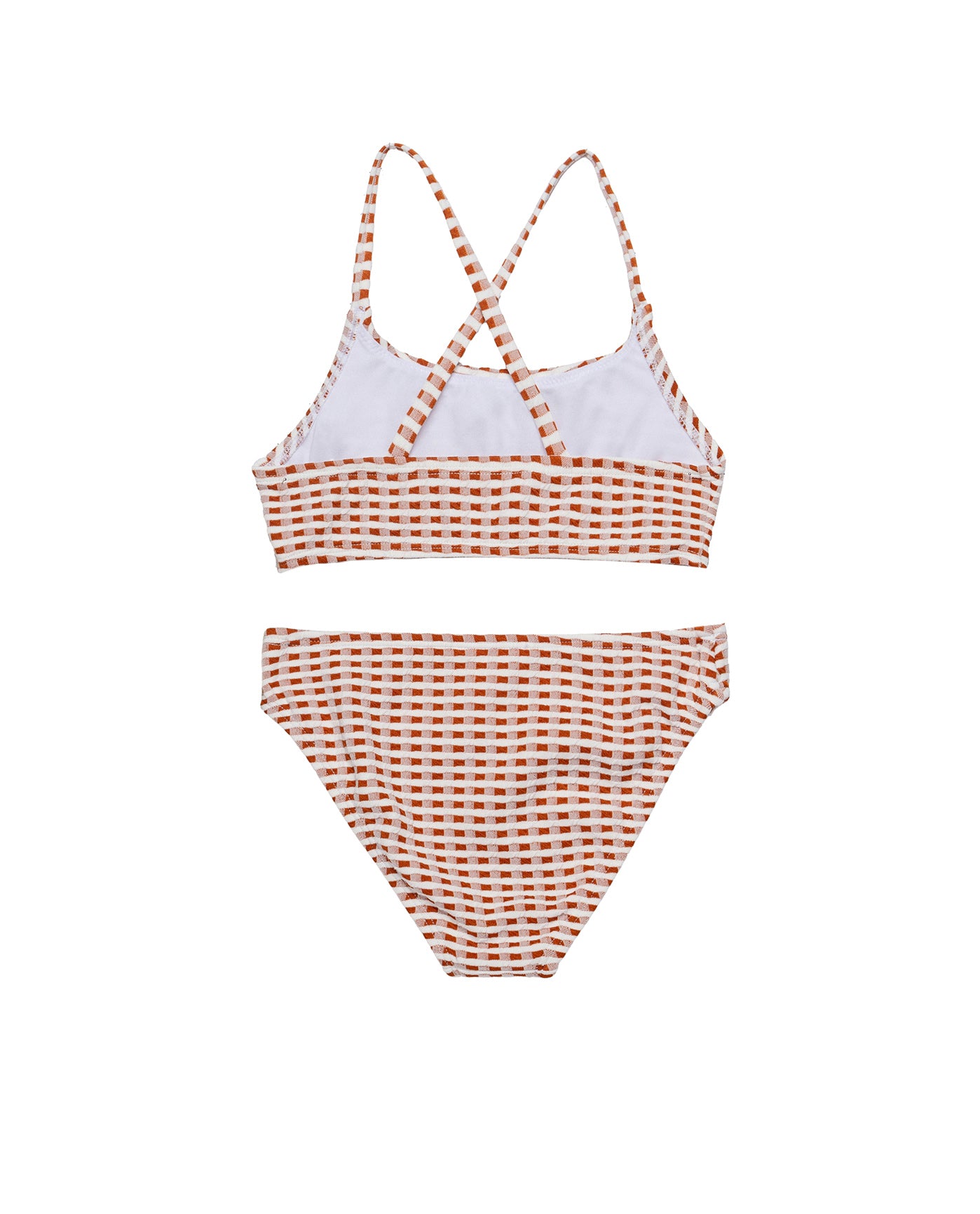 Forever Gingham Textured Criss Cross Strap Swim Set-Brown