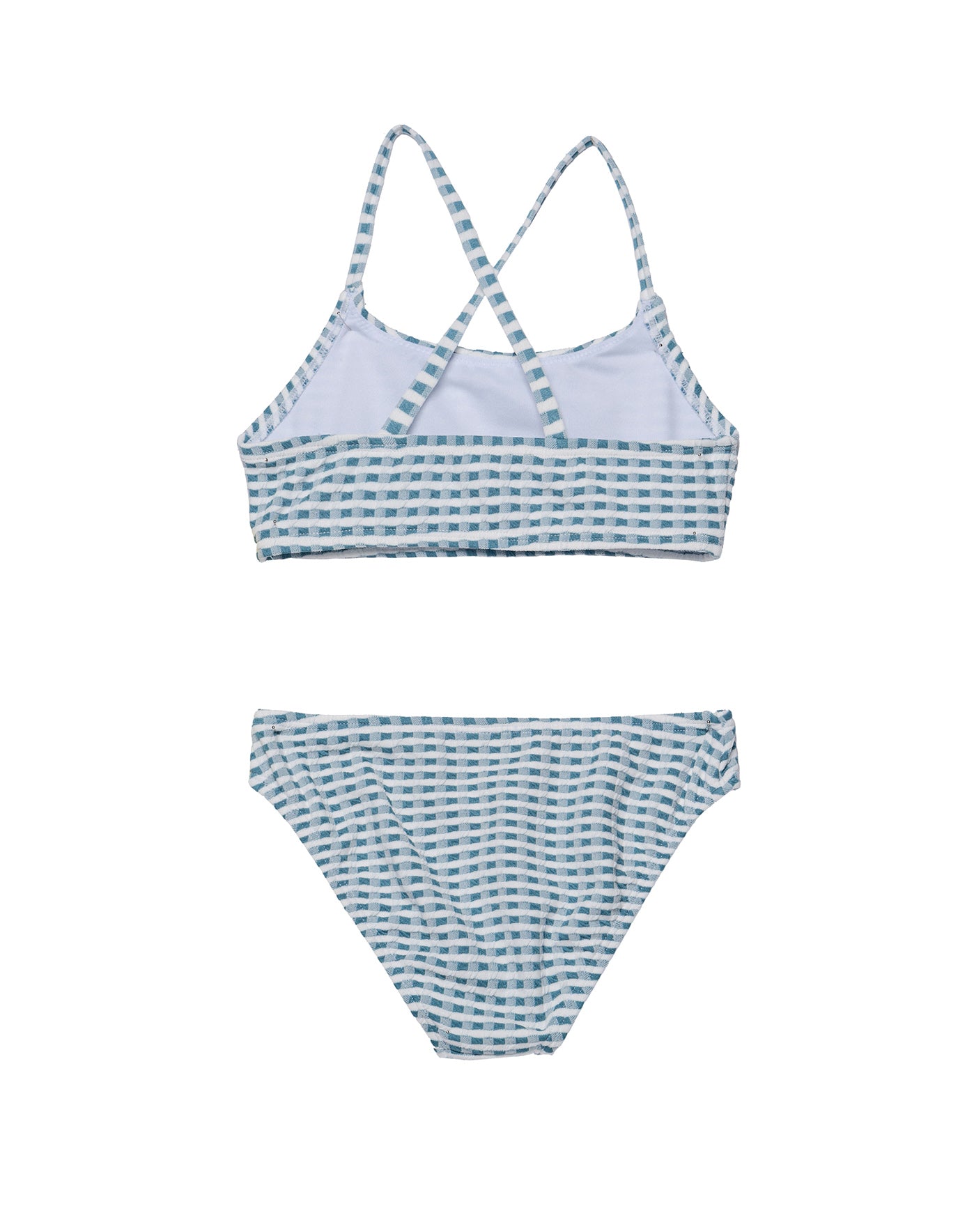 Forever Gingham Textured Criss Cross Strap Swim Set-Green