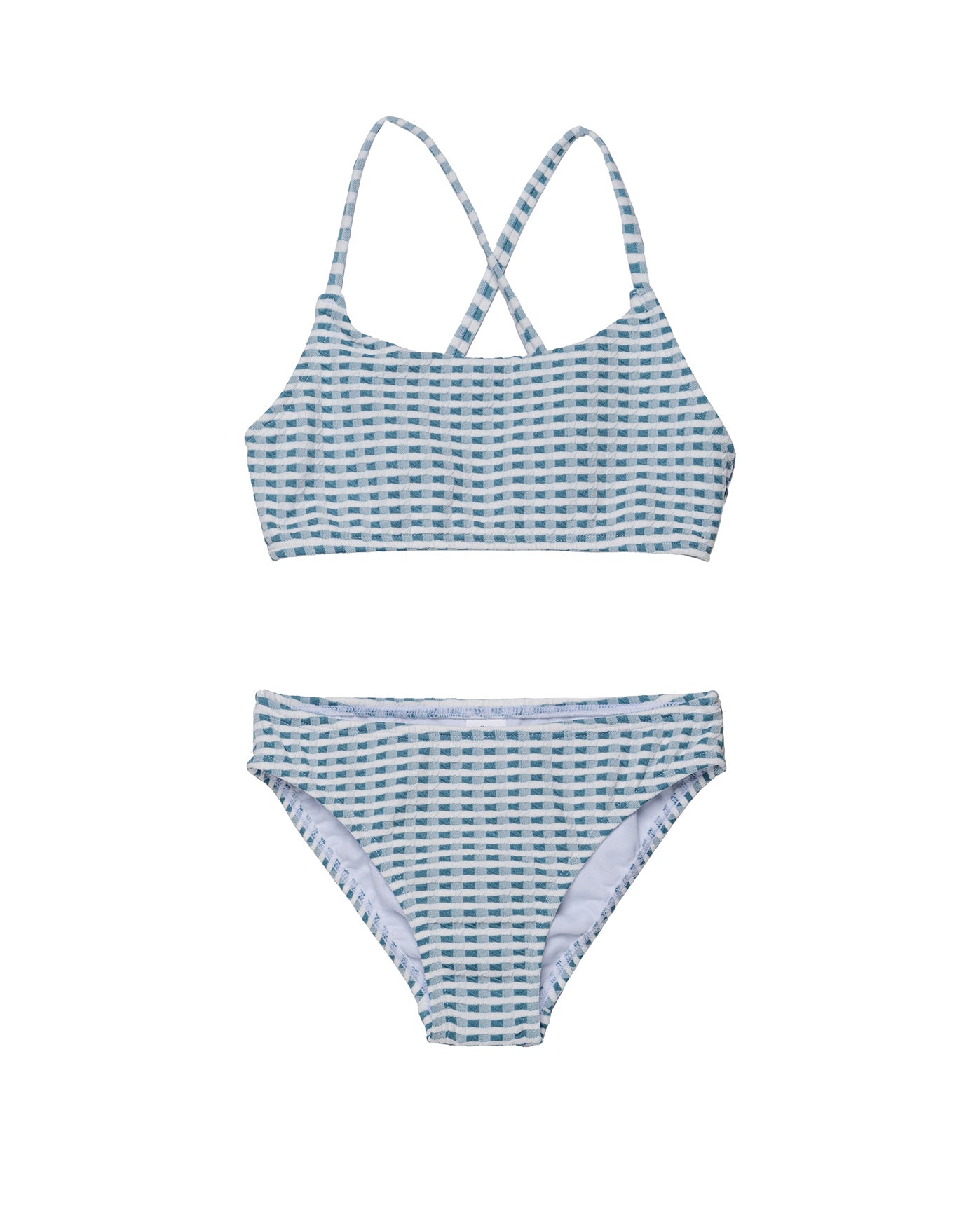 Forever Gingham Textured Criss Cross Strap Swim Set-Green