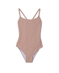 Forever Gingham Textured Criss Cross Back Adjustable One Piece-Brown