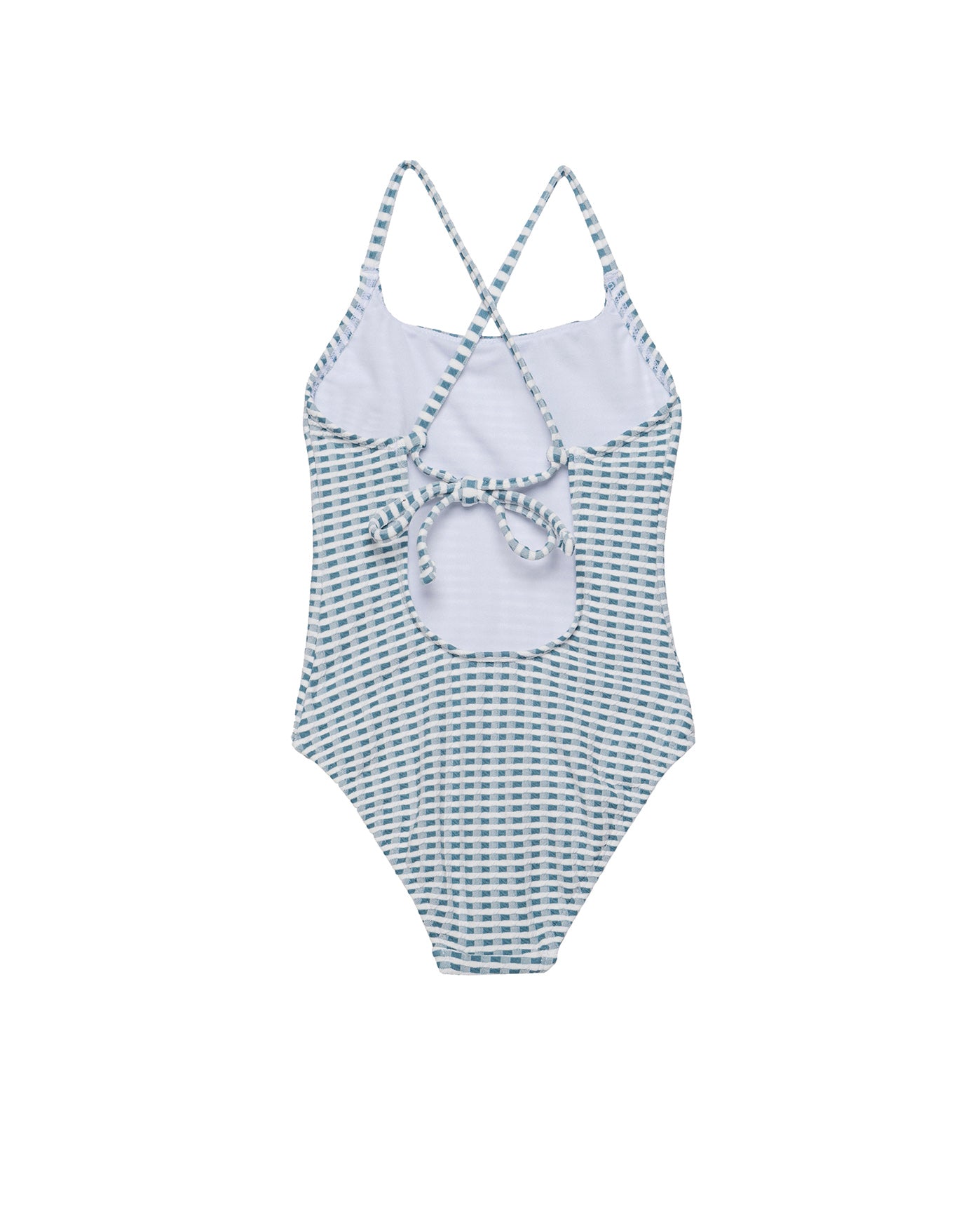 Forever Gingham Textured Criss Cross Back Adjustable One Piece-Green