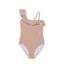 Forever Gingham Textured Ruffle Asymmetrical One Piece-Brown