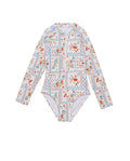 Floral Soul Textured Long Sleeve Zip Front One Piece-Multi