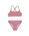 Neapolitan Textured Criss Cross Strap Swim Set-Pink