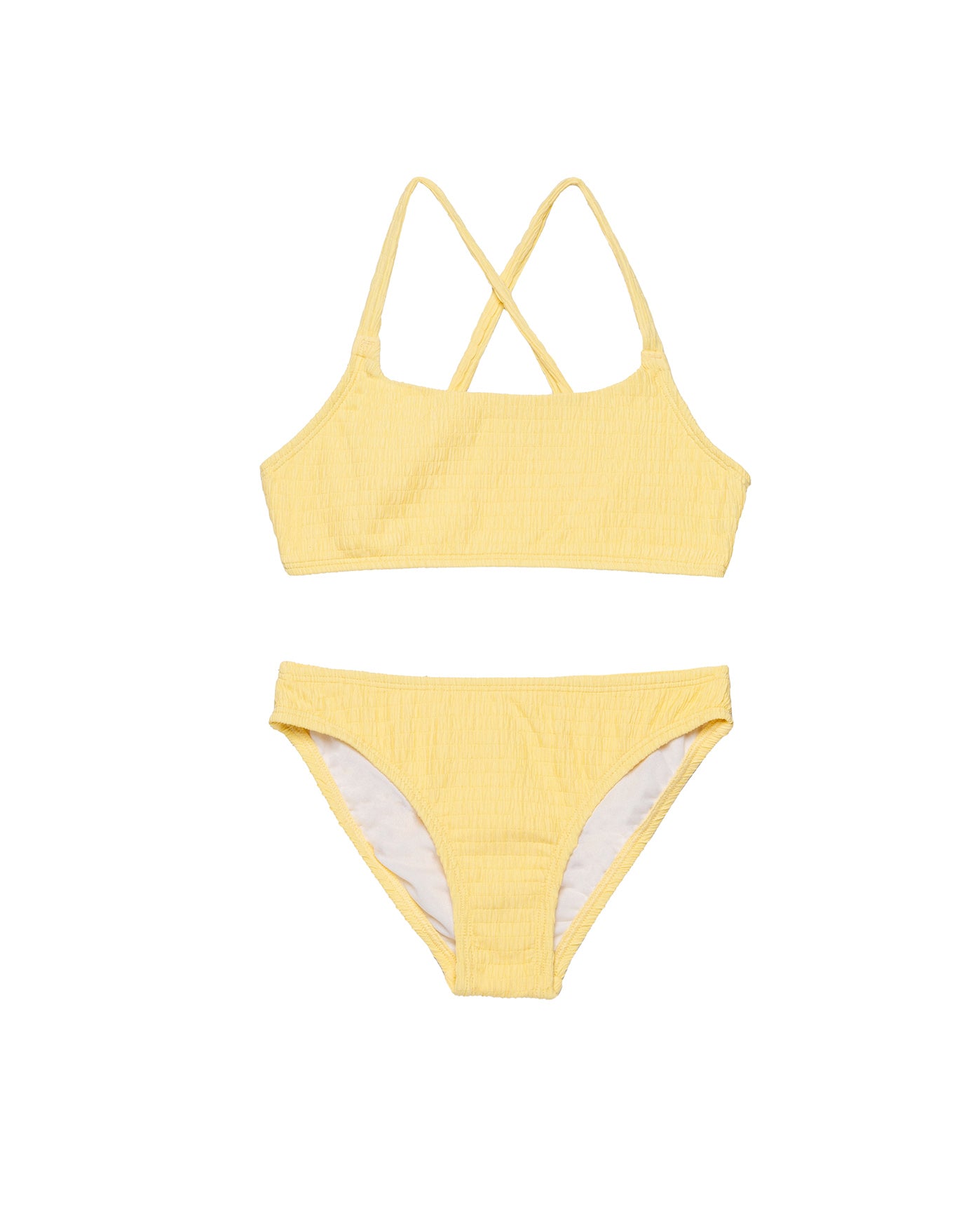 Neapolitan Textured Criss Cross Strap Swim Set-Yellow