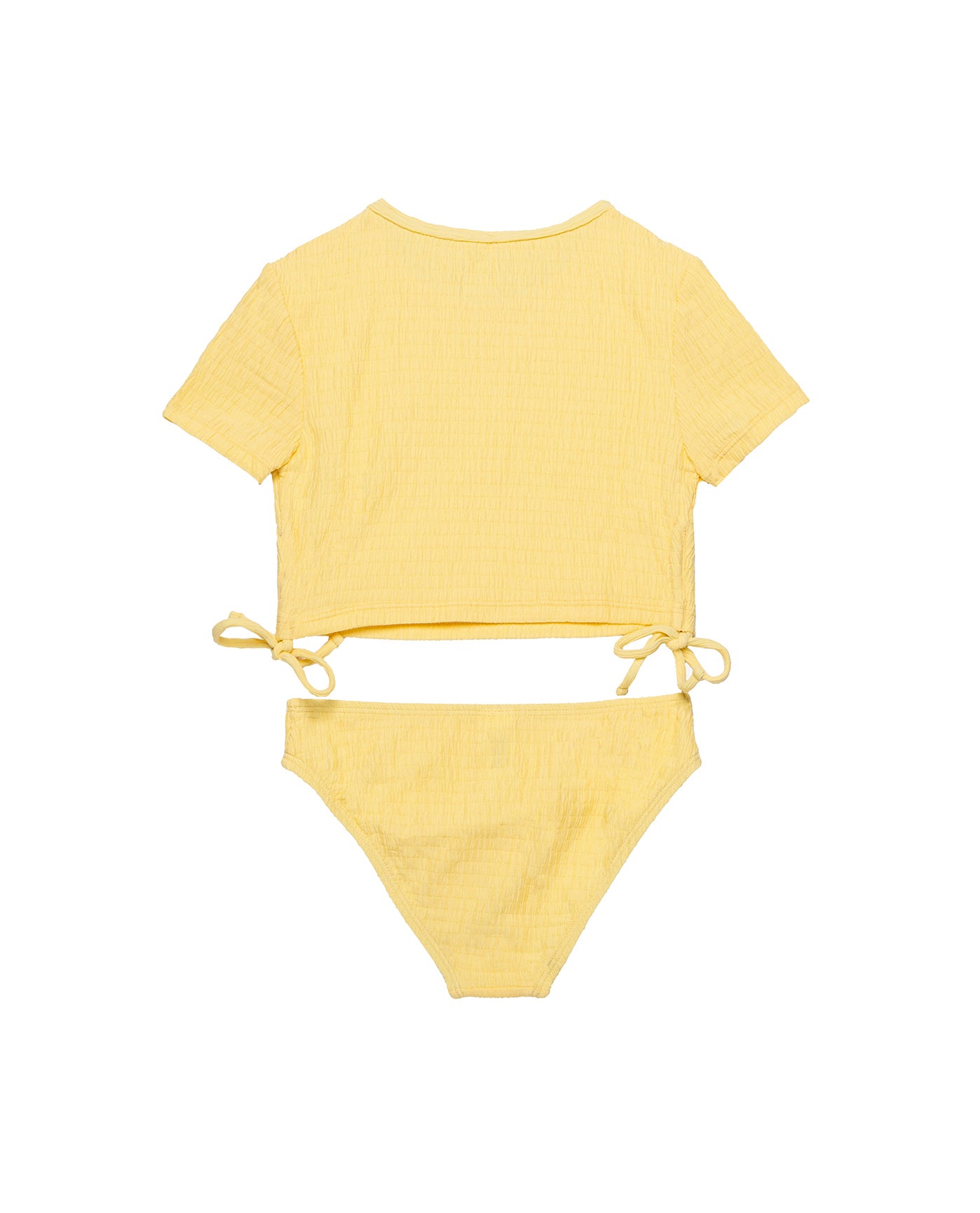 Neapolitan Textured Short Sleeve Side Tie Swim Set-Yellow