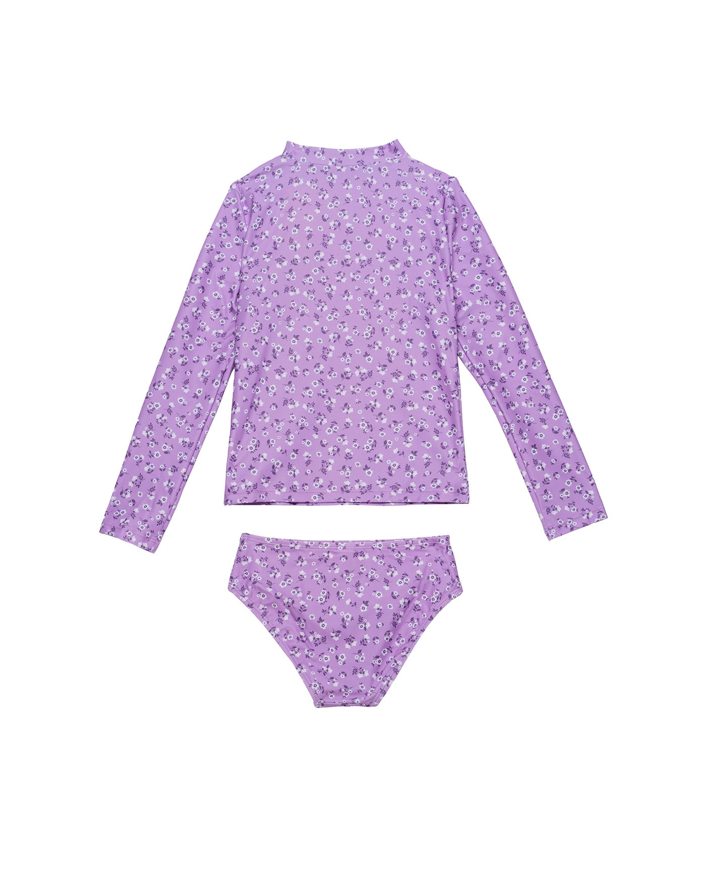 Ditsy Floral Long Sleeve Rash Guard Set-Violet