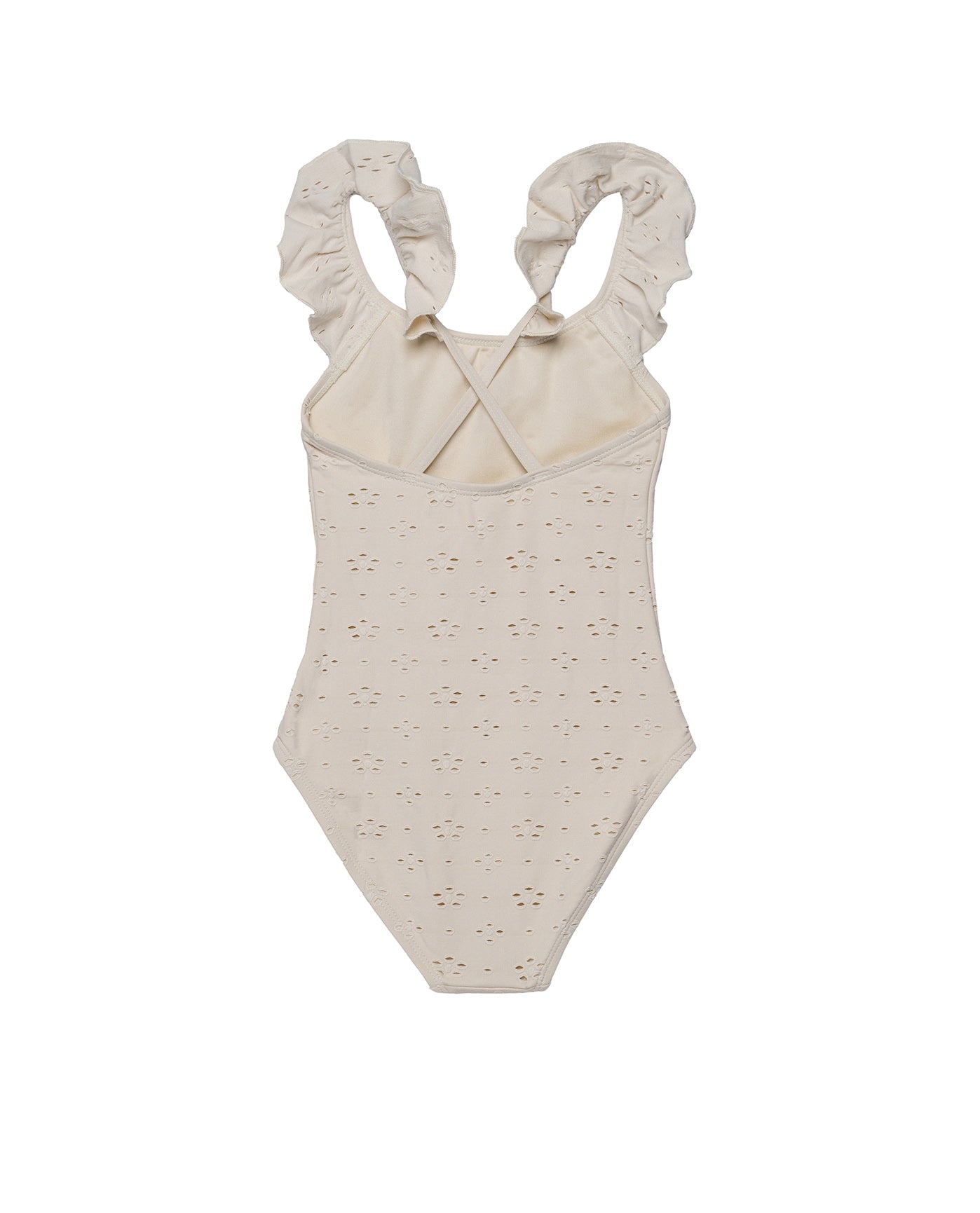 Little Lace Ruffle Criss Cross Back One Piece-Ivory