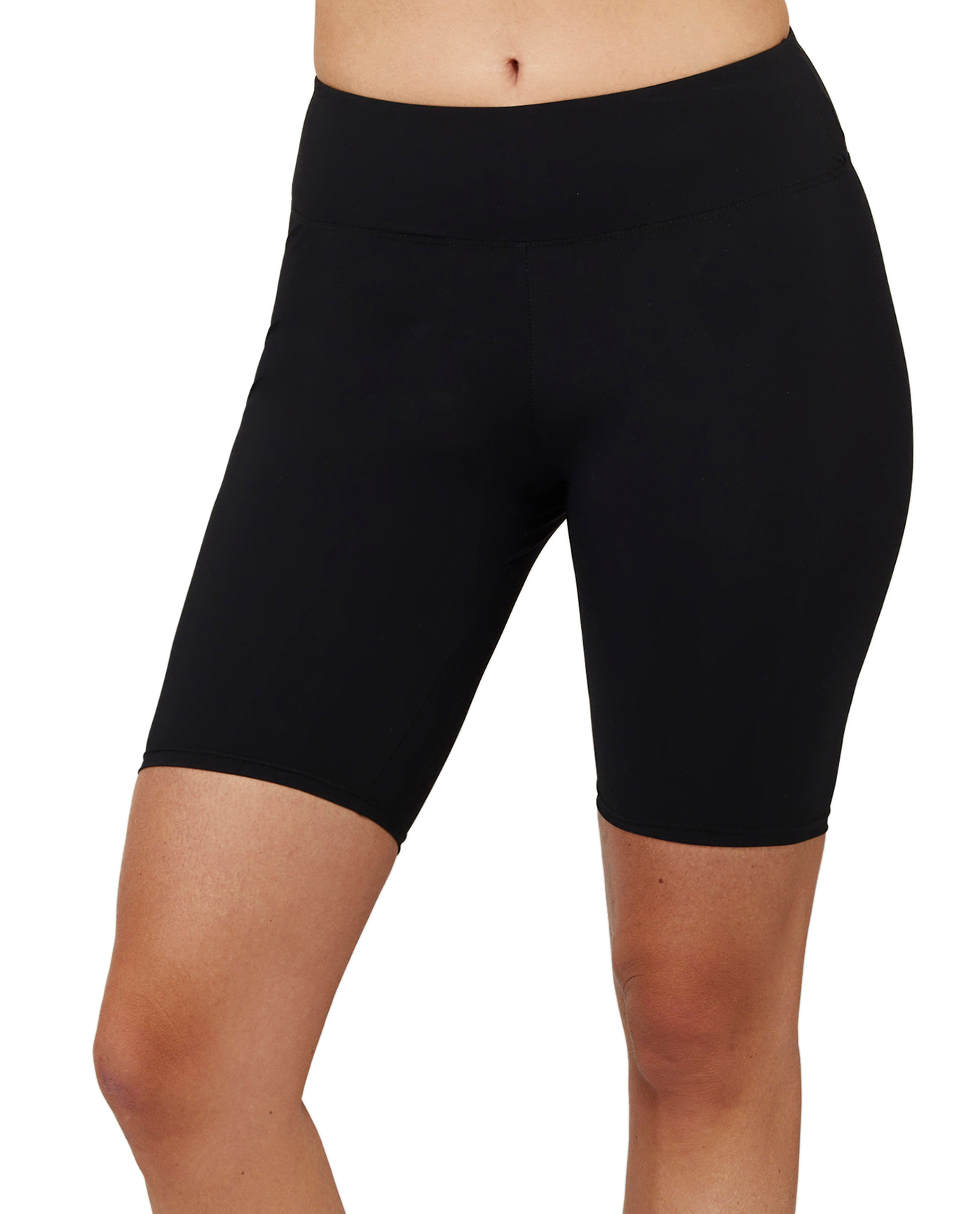 Front View Of Basic High Waist Long Swim Short | black
