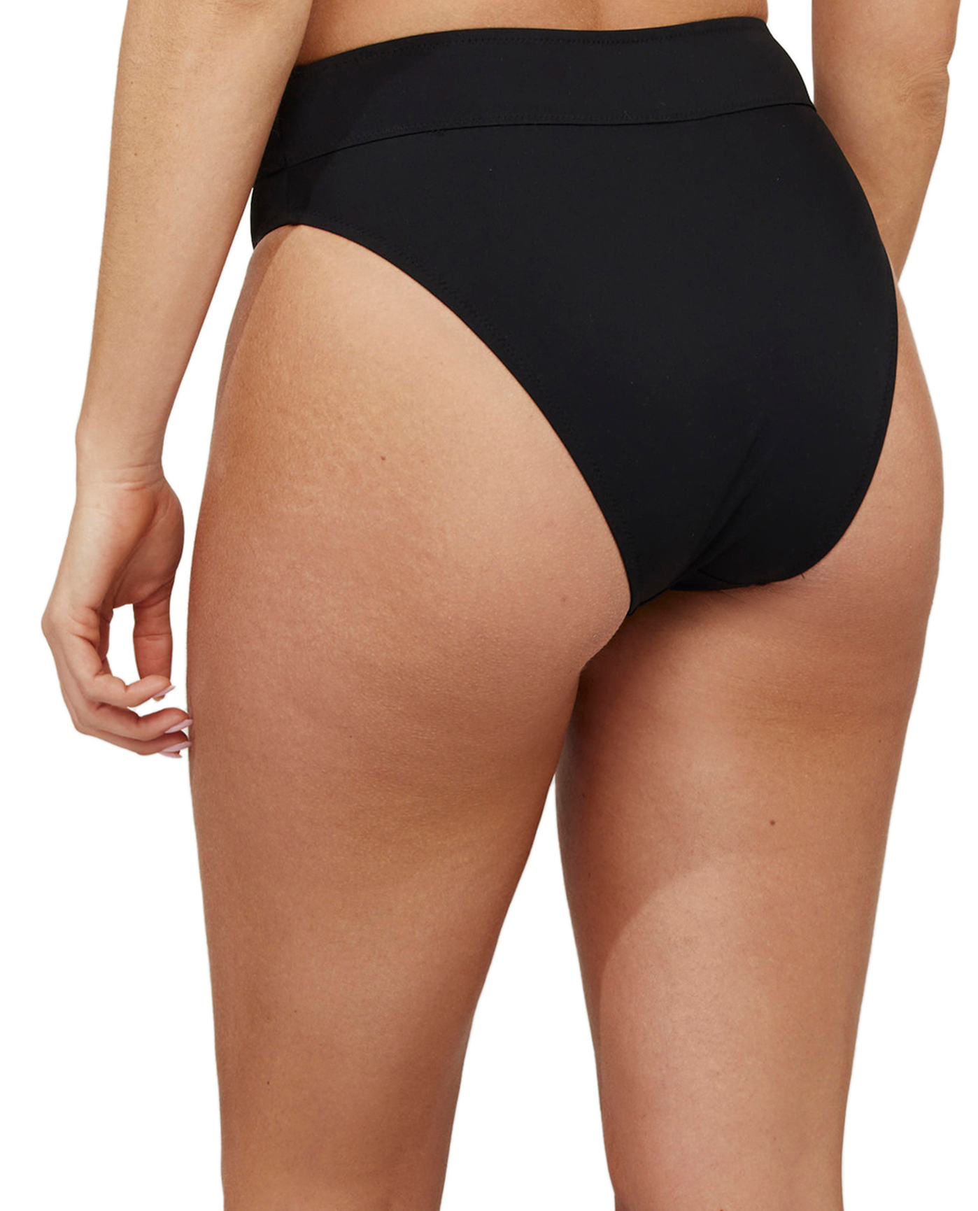 Back View Of Basic High Waist Swim Bottom | black